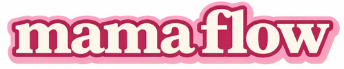 Pink 'mama flow' logo on a white background